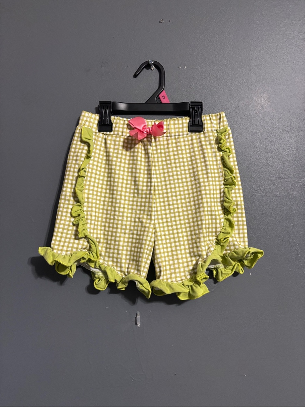 Unbranded green and white gingham ruffle shorts pink bow girls 3XL